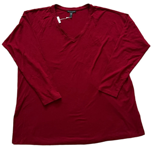 NWT EILEEN FISHER red boxy v neck knit top sz L